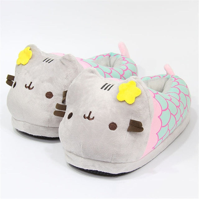 Suihyung Women Winter Indoor Shoes Home Slippers Plush Stuffed Flower Cat Cotton Shoes Ladies Cartoon Mermaid Warm Funny Shoes